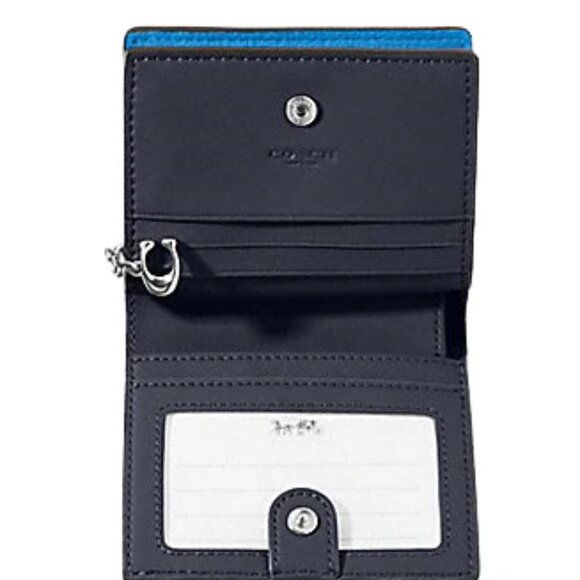Coach Compact Small Snap Wallet Racer Blue Leather C2862 Silver $178 New - Picture 4 of 6